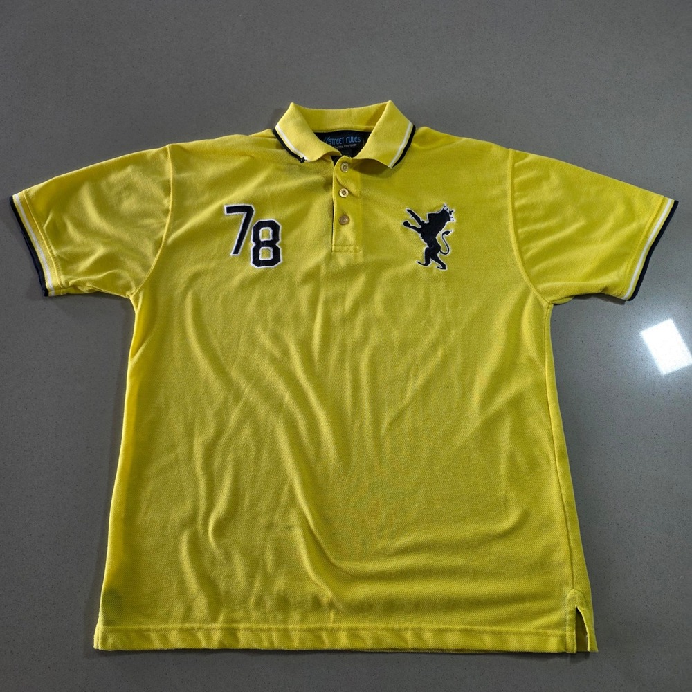 Street Rules Mens Yellow Lion Crest 78 Graphic Polo Shirt Large